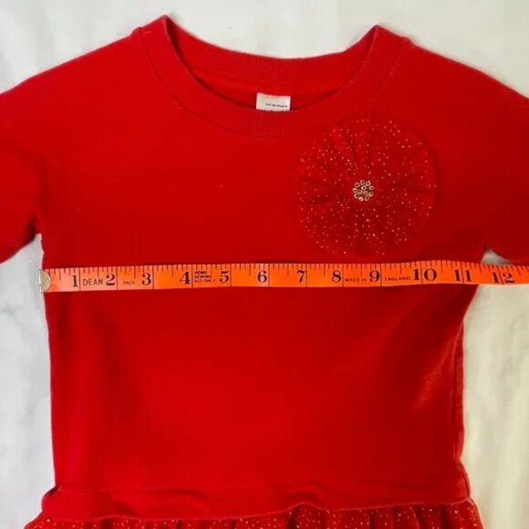 Carter's Girls 3T Red Holiday Dress Sparkly Tulle Mesh Skirt Long Sleeves - Picture 6 of 11